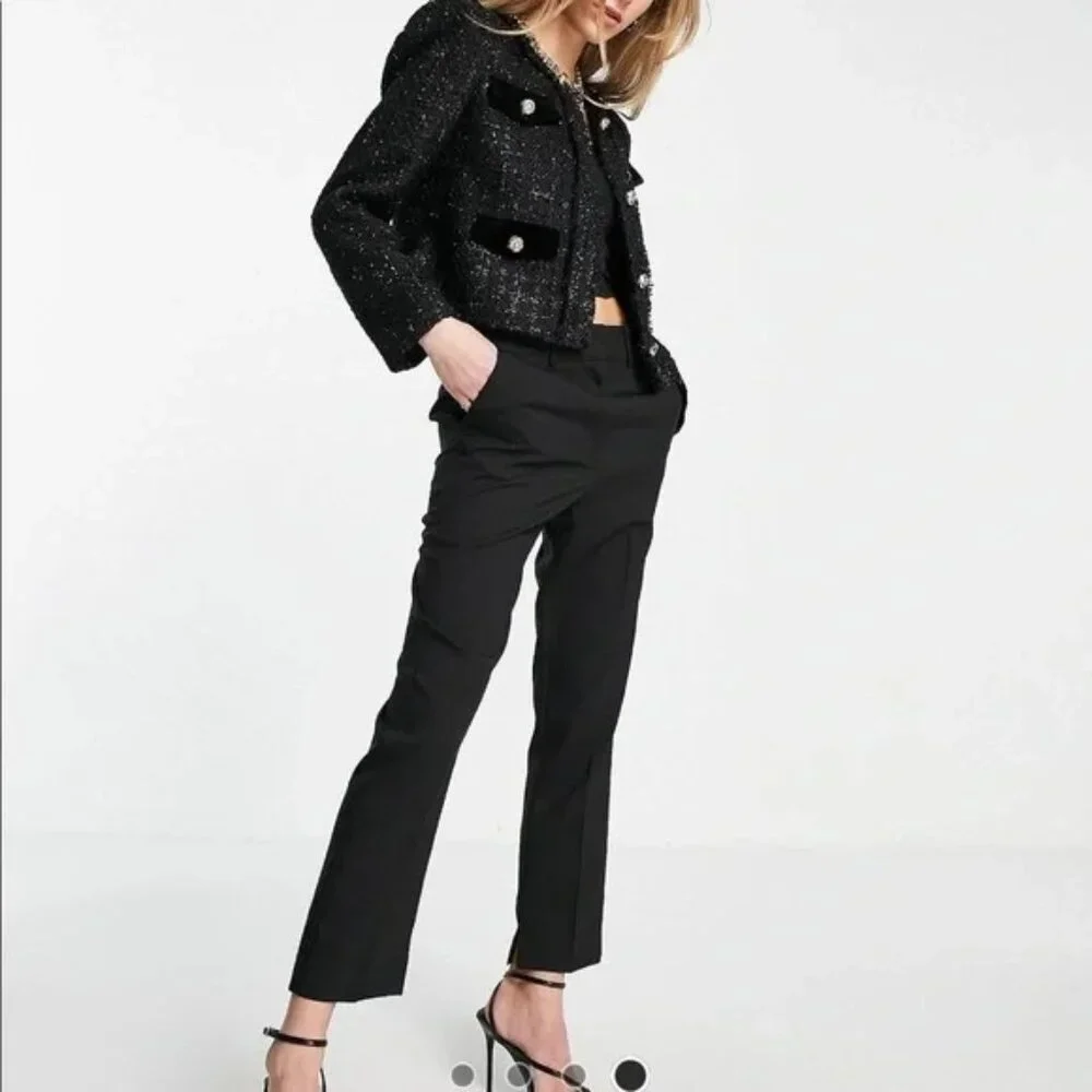 River Island Black Button Front Tweed Boucle Blazer Jacket Size 12 - Picture 2 of 7